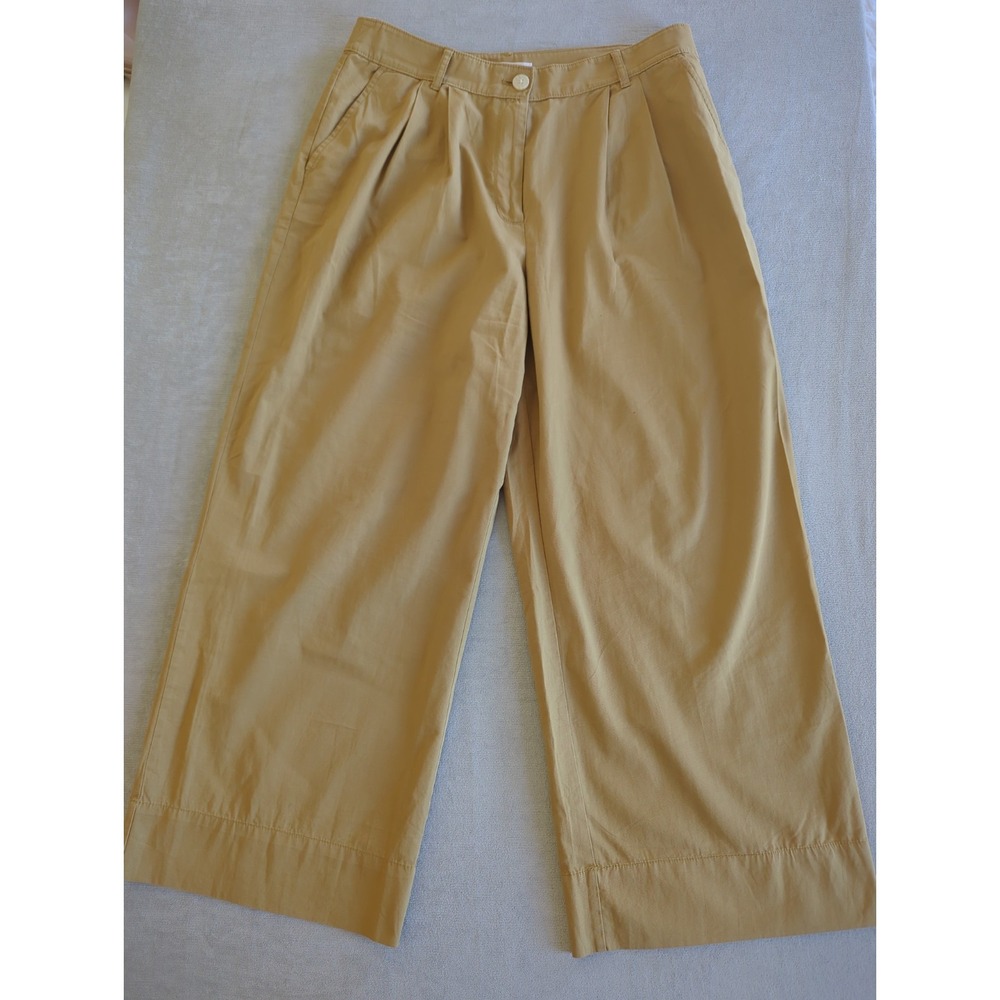 Womens Ultra Wide Leg Palazzo Trousers Cropped High Waist Khaki 12P LOFT